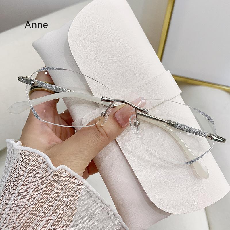 Women Ladies Rimless Minus Glasses Anti Blue Light Eye Protection Near Sight Glasses Ultra Light Eyeglasses Diopter 0 To -4.0