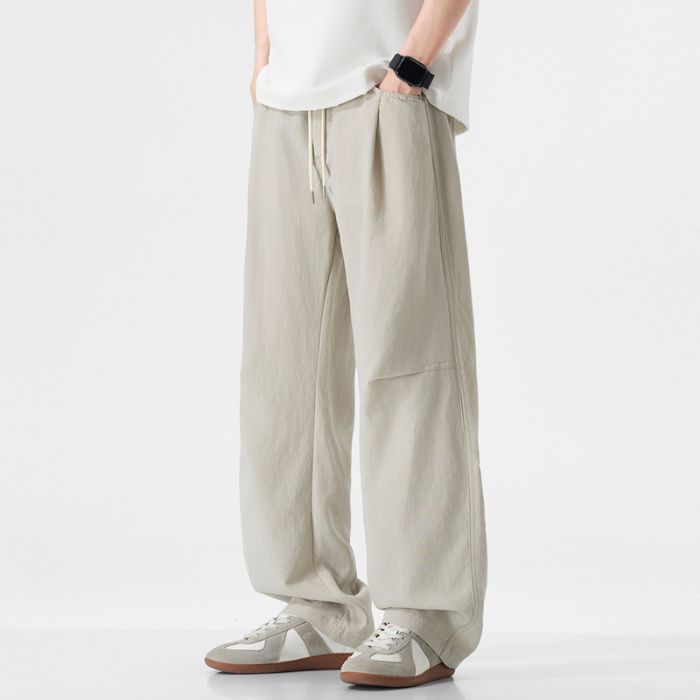 American fashion trendy brand Lyocell cool casual pants men's solid color simple loose drape straight trousers men