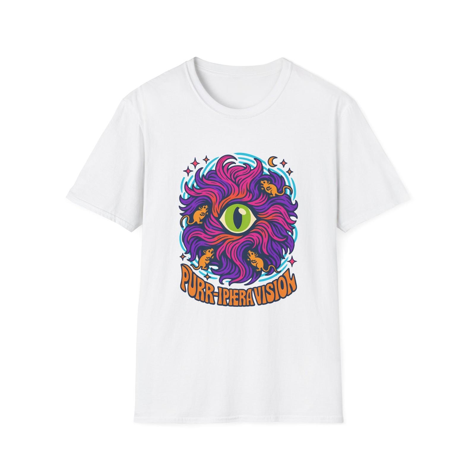 Unisex Softstyle T-Shirt Psychedelic Cat Eye Cosmic Fur Swirl S разноцветный