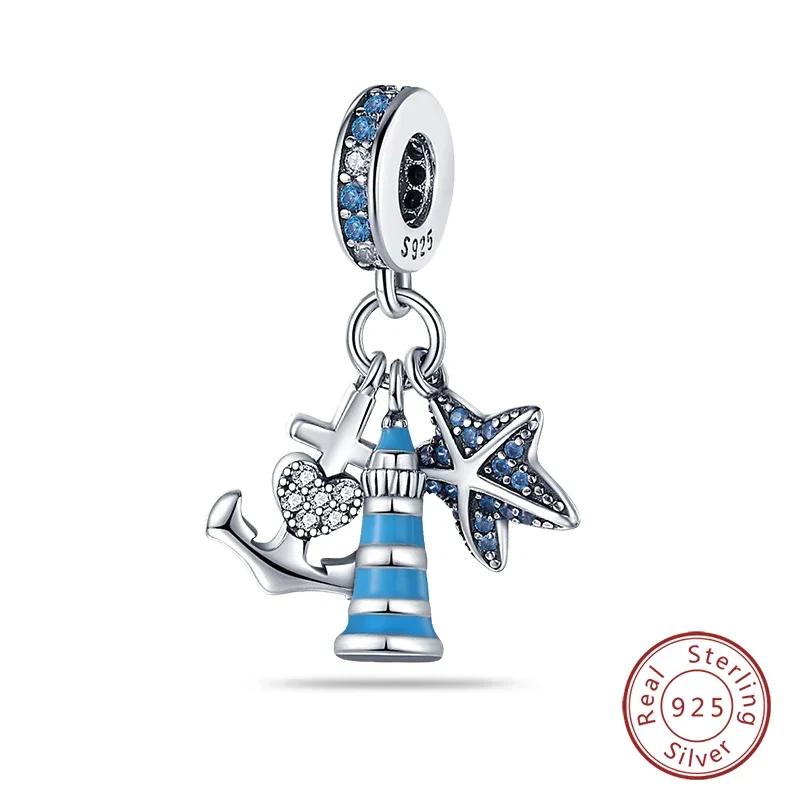 Copper Blue Ocean Ship Lighthouse Starfish Turtle Dolphin Charms Pendants Fit Bracelets Diy Jewelry Gifts