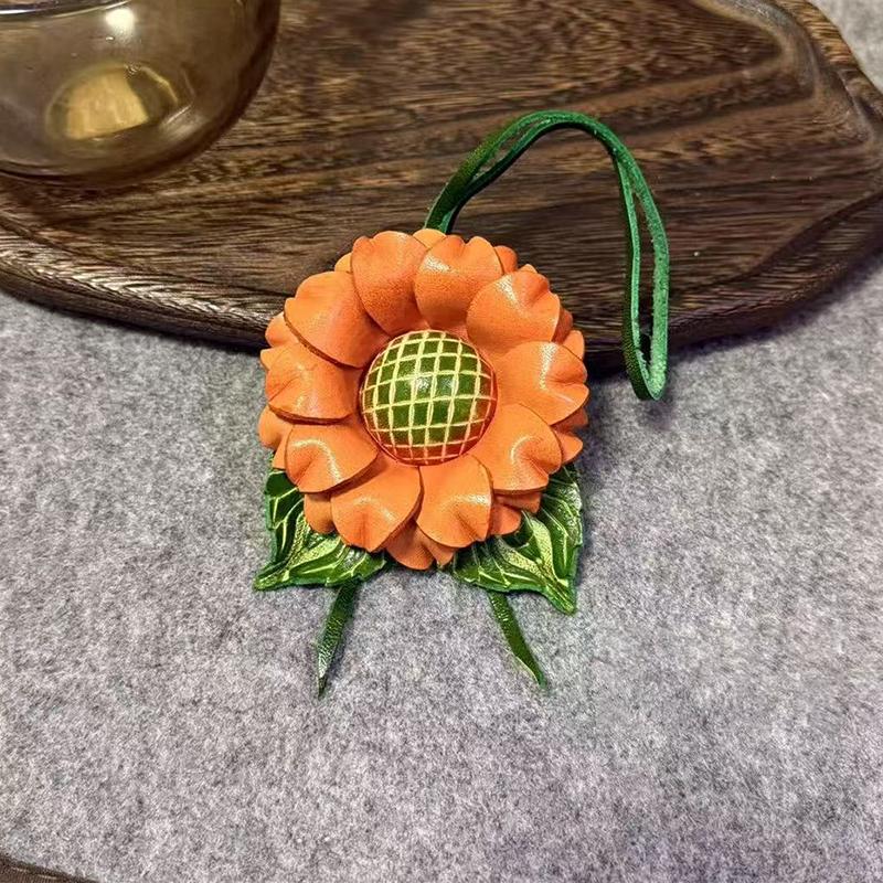 Cowhide Flower Bag Charm Hanging Ornaments Three-dimensional Sunflower Car Decoration Handmade National Style Bag Pendant