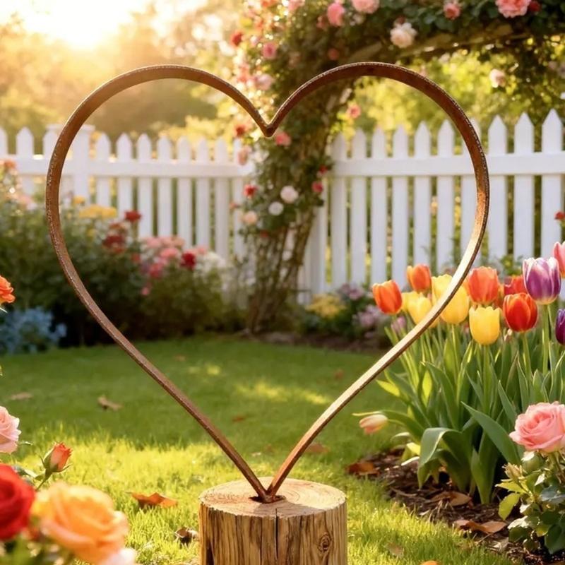 Metal Heart Shape Outside Garden Stake Decorative Plant Stake Easy Installation Rusted Iron Stake for Yard Outdoor
