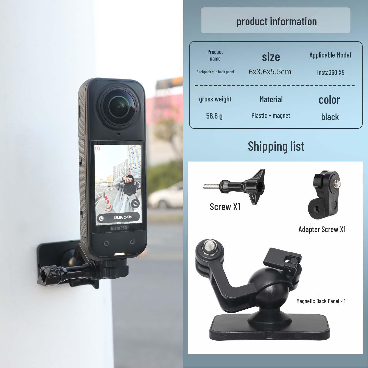 Insta360 X5 Multi-Functional Magnetic Quick Release Backpack and Hat Clip