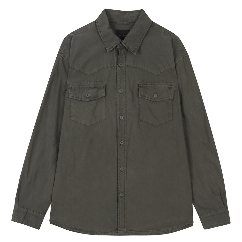 Burkeru Men S Garment-Dyed Pocket Western Shirt Khaki Khaki/Khaki_L