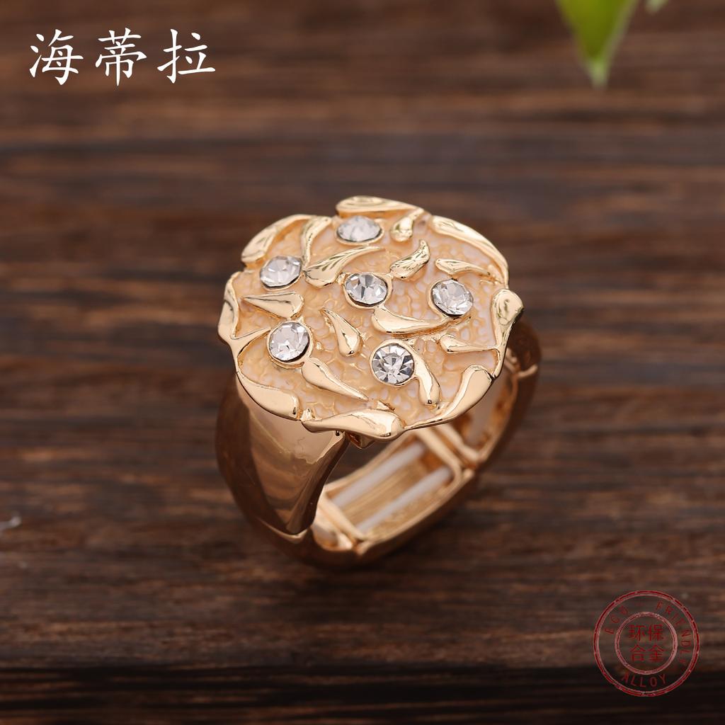 Diamond rose elastic ring, women's fashion high-end enamel rose ring