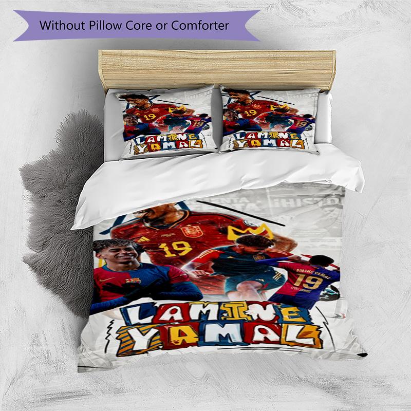 Lamine Yamal Football Graphic Bedding Set,Cozy Bed Linen for Teen Boys Bedroom Decoration,Perfect Birthday Gift,Washable Duvet Cover with Pillowcases,