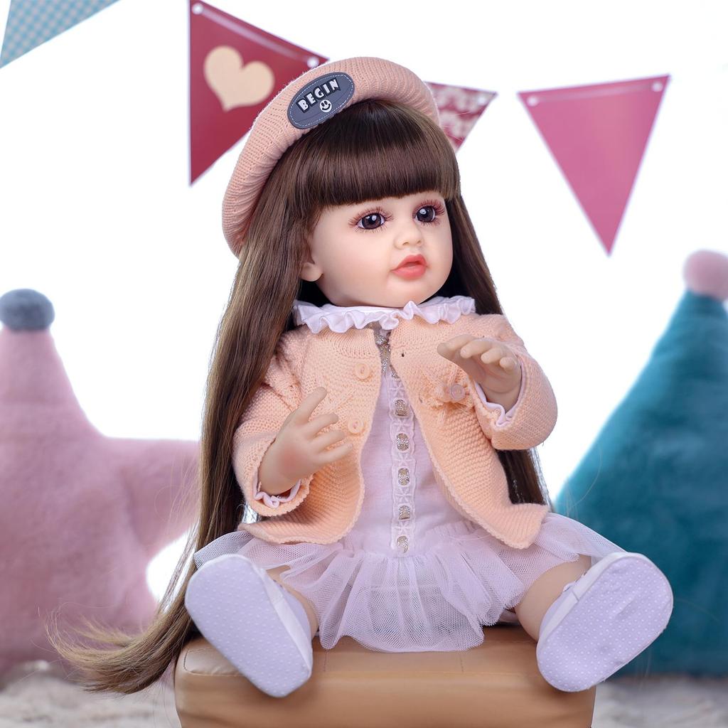 Fashion Reborn Babies Girl Doll Full Silicone Vinyl 22 inch Princess Long DIY Hair Realistic Newborn Dolls bebe Reborn XMAS Gift
