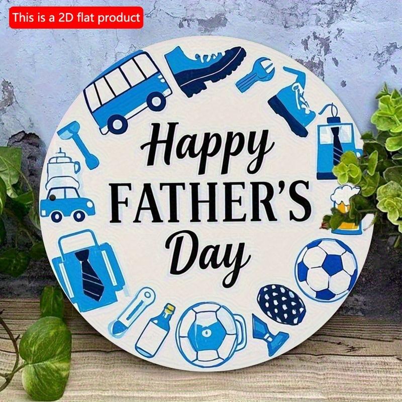 2d Flat 20*20, Charming Blue Tool Pattern "Happy Father'S Day" Round Wooden Sign, Suitable for Home, Office, Cafe, Kitchen Decoration, Bar Decoration.