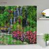 Park Garden Tree Flower Pond Nature Landscape Shower Curtain Bathroom Polyester Waterproof Fabric Curtains Home Bathtub Decor