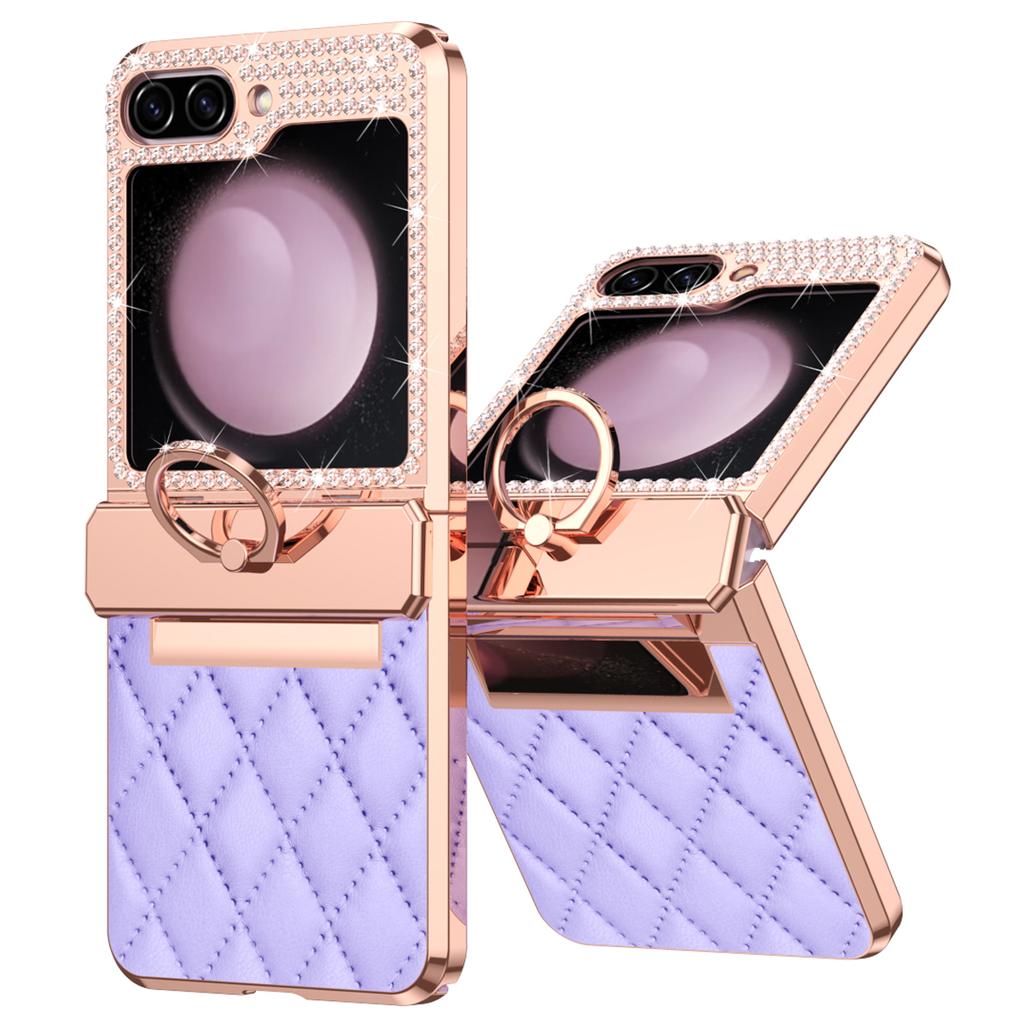 For Samsung Galaxy Z Flip6 5G/Z Flip5 5G Case Rhinestone Decor Leather+PC Rhombus Phone Cover