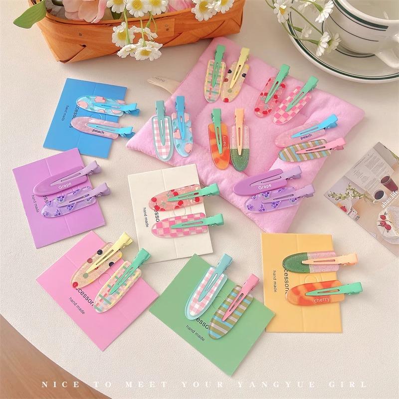 2Pcs Sweet Dopamine Crushed Hair Clip Side Duckbill Clip Summer Markless Hair Card Women's  New Clip Headgear