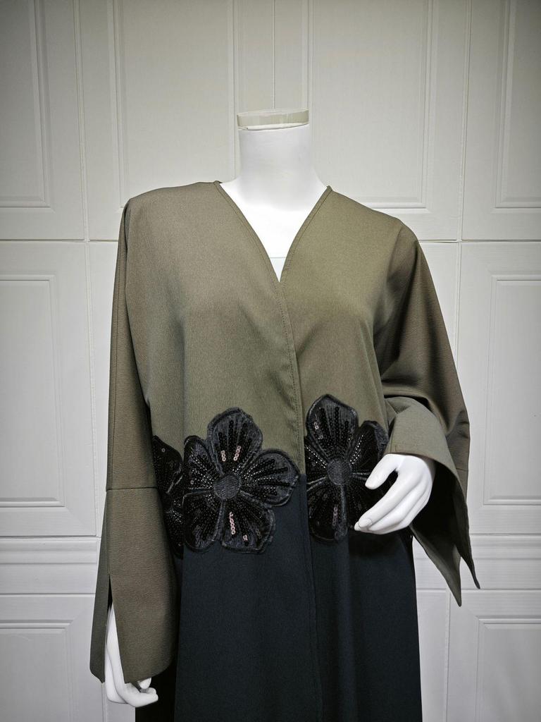 MQ210 Elegant 3D Applique Crinkle Abaya Cardigan for Modest Fashion