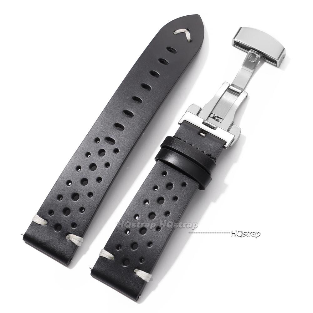 Handgefertigtes atmungsaktives Rindsleder Uhrenarmband 20mm 22mm Herren Damen Öl Wachs Echtes Lederarmband Schnellverschluss Schmetterlingsschließe Armband