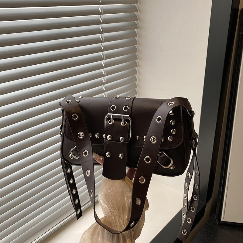 Rivet Leopard Print Personalized New Texture Trendy Design Locomotive One Shoulder Crossbody Armpit Women's Bag