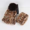 New Fashion Knitted Good Elastic Real Fur Scarf Hat Sets Women Winter Warm Natural Rex Rabbit Fur Scarves Hats Sets