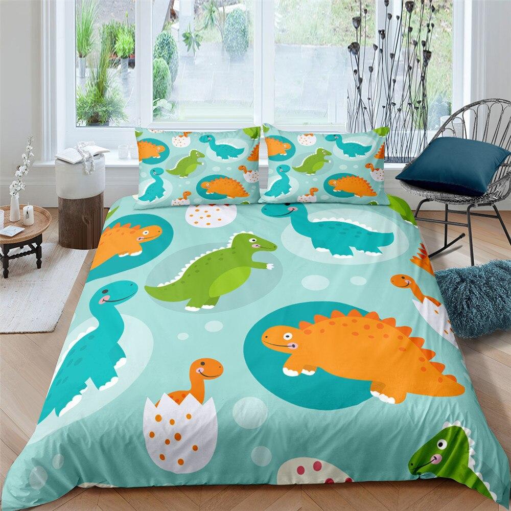 Set di biancheria da letto in poliestere con stampa di dinosauri carini, tre pezzi, tessile per la casa