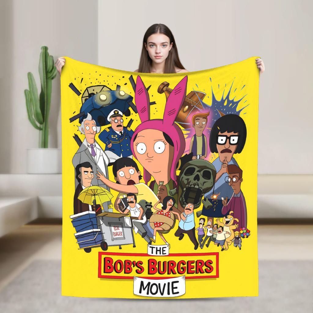 Super Warm Blankets Camping Anime Bobs Funny B-Burgers Throw Blanket Movie Flannel Bedspread For Home Decor Trend Sofa Bed Cover
