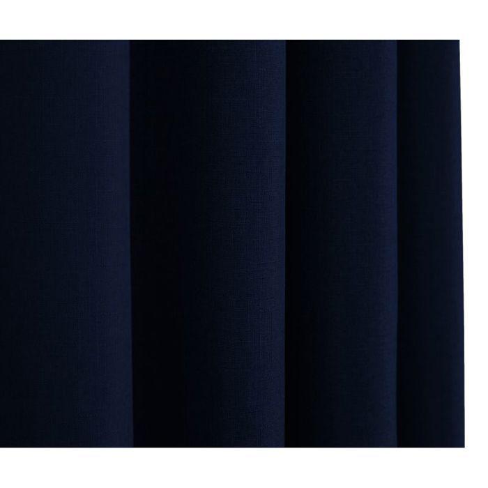 Pair of "Moonlight" Linen Effect Eyelet Curtains In Midnight Blue