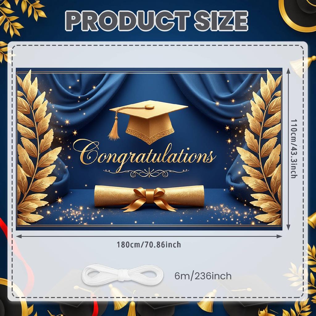 Grad Event Backdrop Graduation Cap Class Of 2026 Background Graduation Display Gold Triangle Bunting Graduation Party Banner