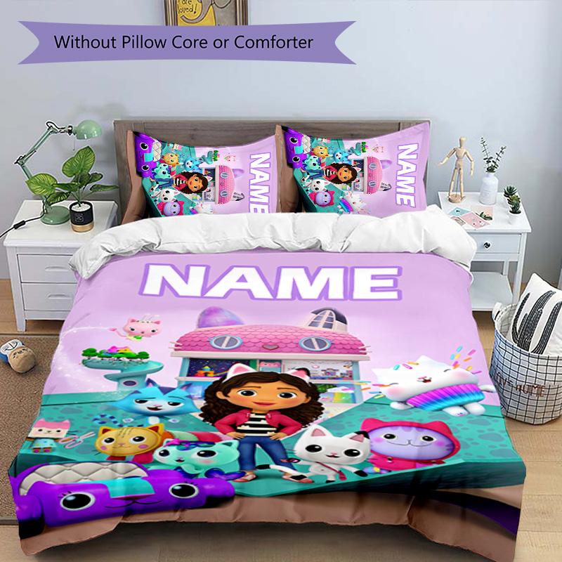 3pcs Gaby's Bubble House1 Cover Set - Personalized Name, HD Printed Bedding with 1 Cover and 2 Pillowcases - Perfect for Home Decor, Easy Care