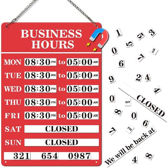 Magnetic Changeable Business Hours Sign, Metal Hours of Operation Signs for Business, Store Hours Sign for Glass Door or Window (BLACK)