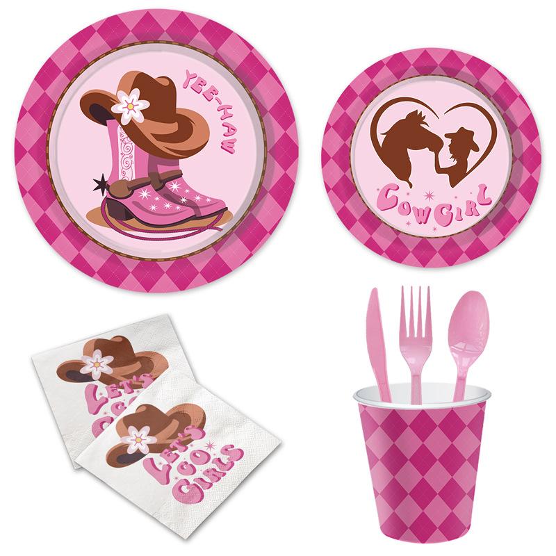 Western Cowboy Theme Pink Cowgirl Theme Birthday Party Paper Plate Paper Cup Paper Tissue Decorative Set