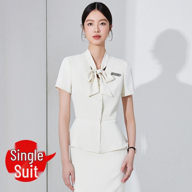 Women's Thin Dark Blue Short-Sleeve Suit Set - Summer Hotel Front Desk, Lobby Manager, Jewelry Store Uniform