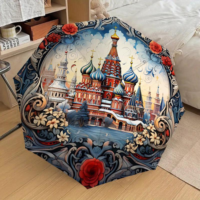 1PC Moscow, Architecture Umbrella-8-Rib Reinforced, Automatic Open, Lightweight & Durable, Cute Fashion Accessory for Outdoor, Beach, or Casual Use, B