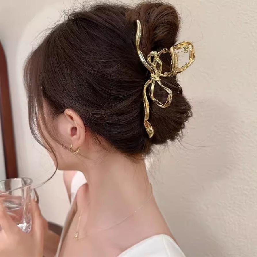 New Women Elegant Geometric Bow Hair Claws Vintage Simple Hair Clip Grab Large Metal Hairpins Barrettes Fashion Hair Accessories