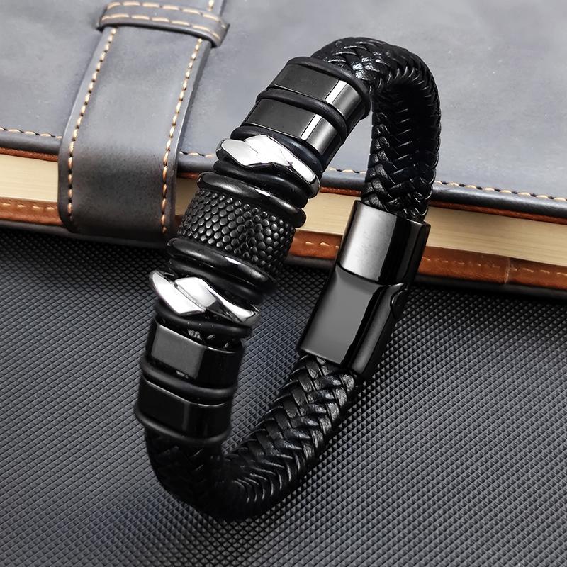 2026 New Style Domineering Hand-woven Combination Accessory Stainless Steel Men's Leather Bracelet Fashion Man Jewelry Wholesale
