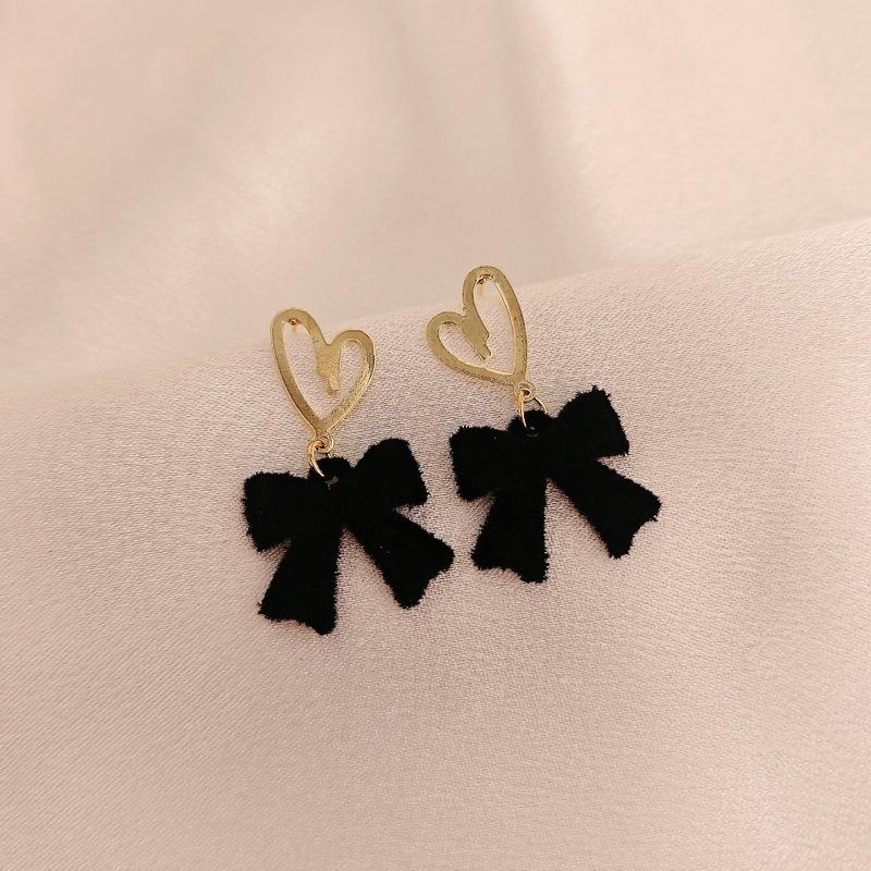 Red Flocking Bow Earrings Love Stud Earrings Sweet Earrings Women