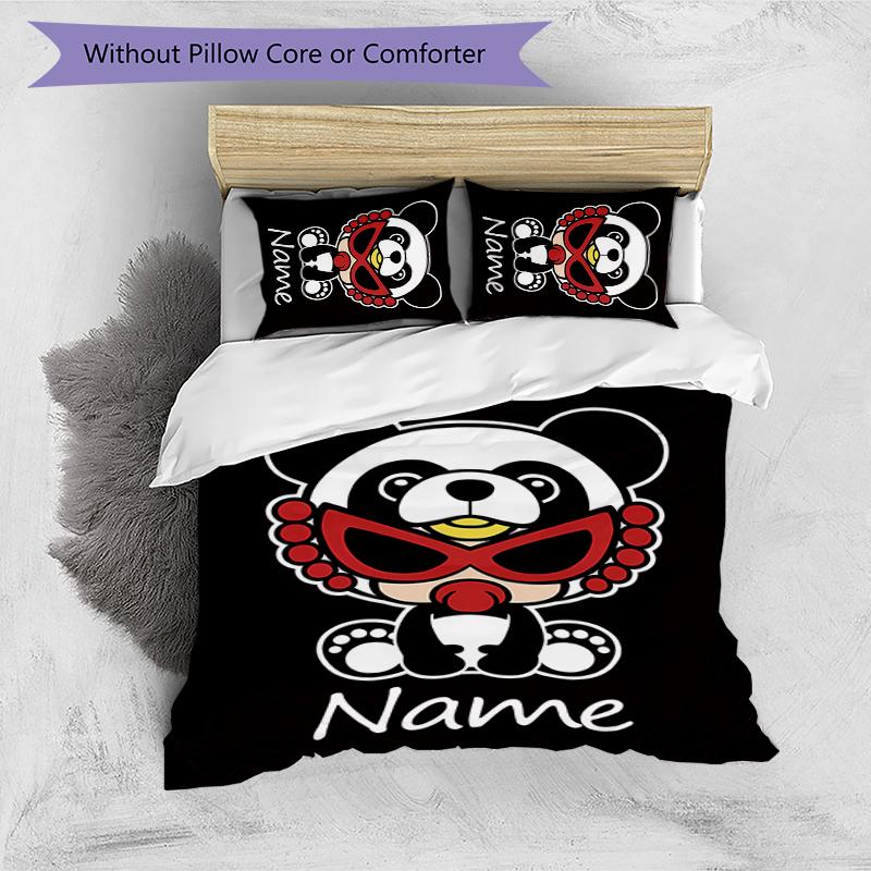 3pcs Custom Name Cartoon Hysterical Mini Bedding Set Duvet Cover Closure Includes 1 Duvet Cover & 2 Pillowcases for All Seasons Bedroom Decor