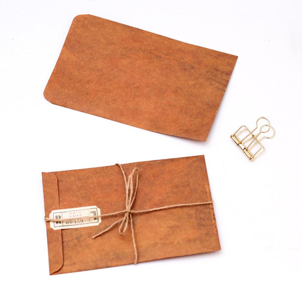 10Pcs Smooth Writing Kraft Envelopes Retro Letter Pattern Brown Storage Envelopes for Postcards Photos Gift Cards Checks