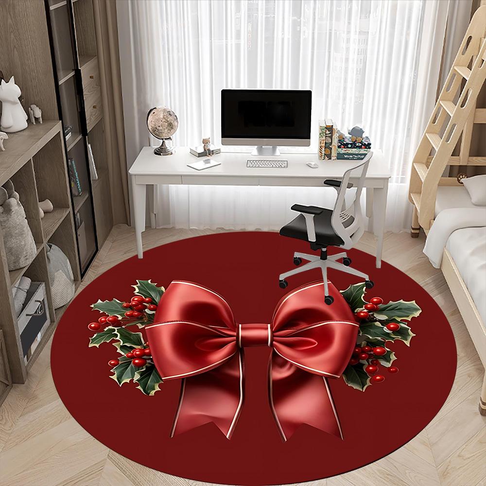 1pc Christmas Bow Chair Carpet for Office Non Slip, Lightweight, Machine Washable Rug for Office Holiday Decor