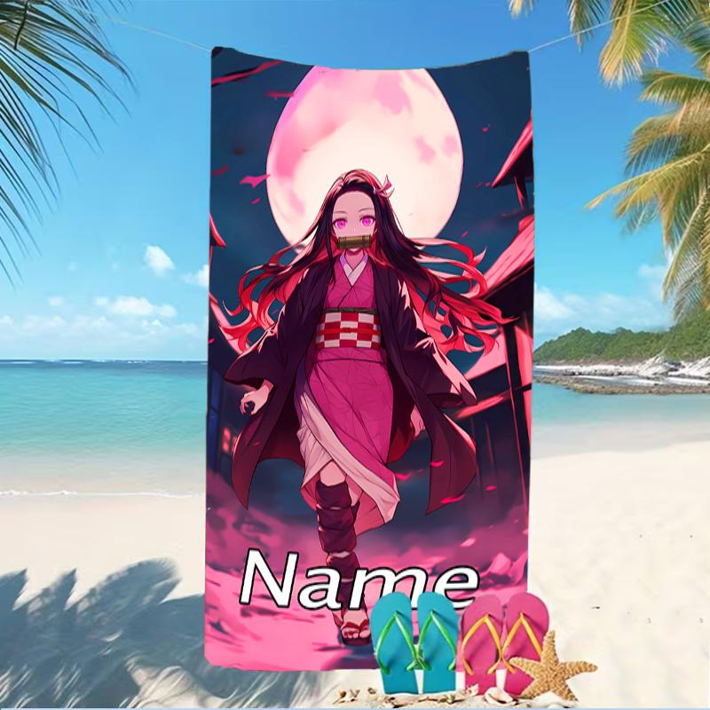 Customizable personalized beach towels Demon Slayer Nezuko themed designs.Suitable for the beach, yoga, sports;ideal as beach accessories