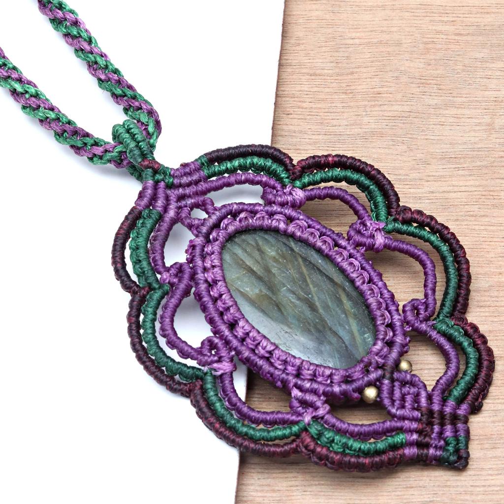 Macrame Labradorite Necklace Pendant Natural Handmade Bohemian Crystal Stone