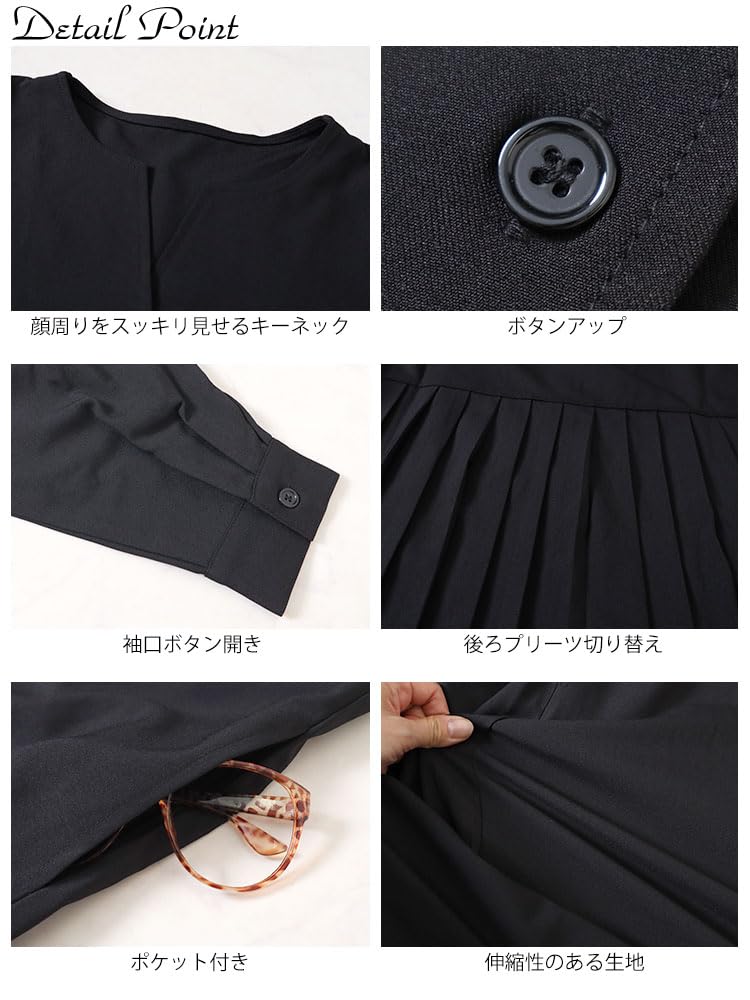 Guld Japan Plus Size Lång Nyckelhål Perfekt för Höst och Storlek Damklänning, Ärm, Veckad, Hals, Utsvängd, A-linje, Stretch, Vår, 4L, Svart,