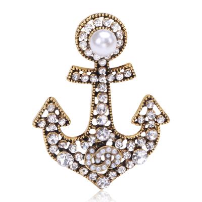 Kreativní vintage brož ve stylu námořnické kotvy, slitina, luxusní, s diamanty, pánská brož na oblek, pin, doplňky