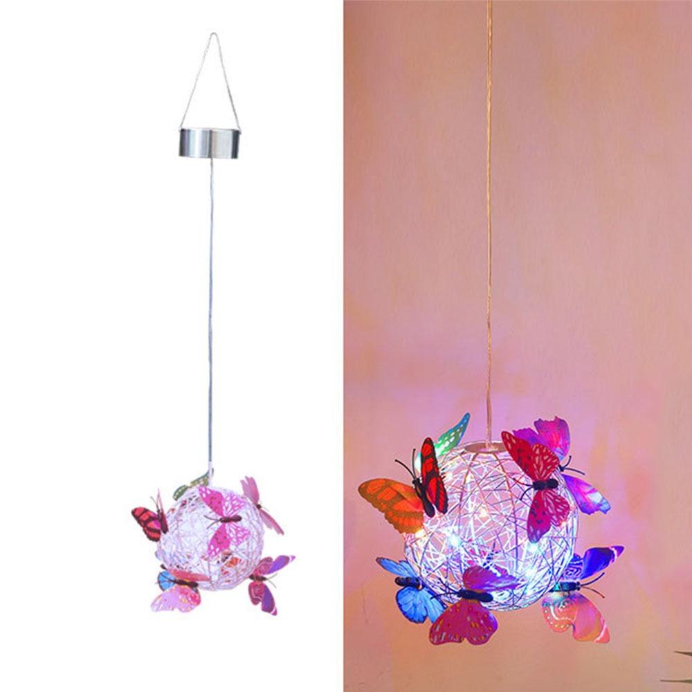 Waterproof Solar Butterfly Ball Light Solar-Powered Colorful Butterfly Solar Hanging Light Metal Weaving Decorative