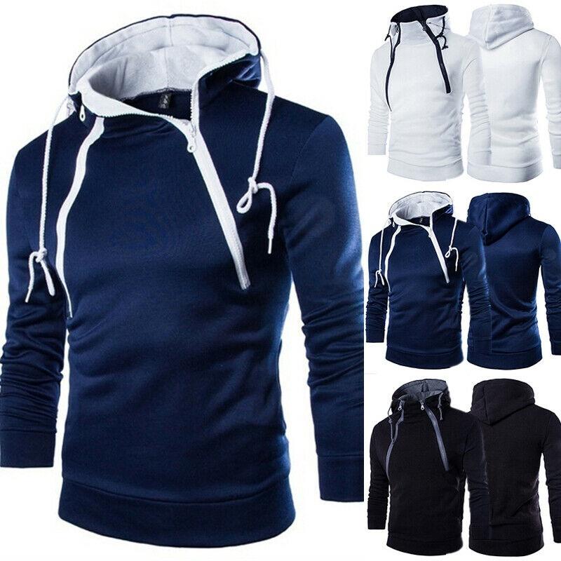 Classic Men's Pullover Hoodie With Zipper Design And Adjustable Drawstring For Winter