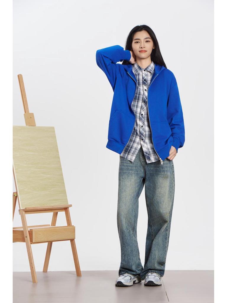 Unisex Frottee-Strickjacke mit Stickerei (Fisch), Reißverschluss und Taschen - Lockere Passform für Herbst/Winter-Sport.