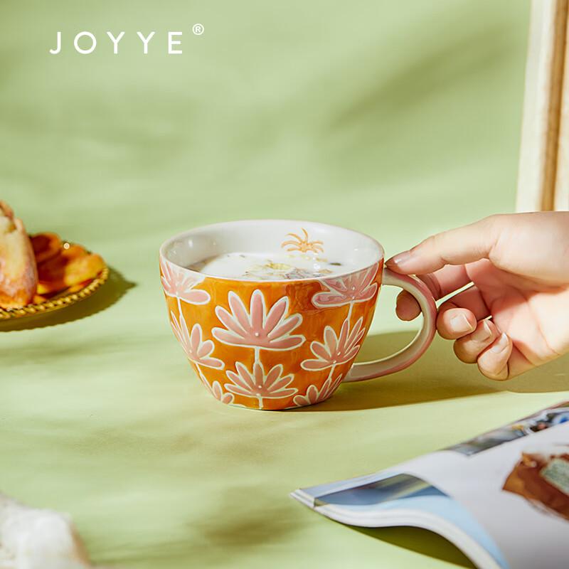JOYYE Handbemalte Keramiktasse mit Blumen- und Fruchtdekor