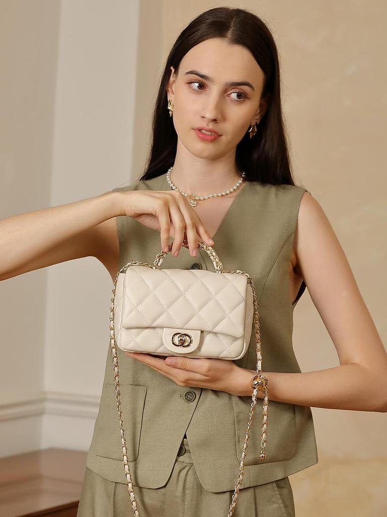 2025 Women's Vintage Diamond Pattern Handbag - Versatile Small Crossbody with Metal Chain