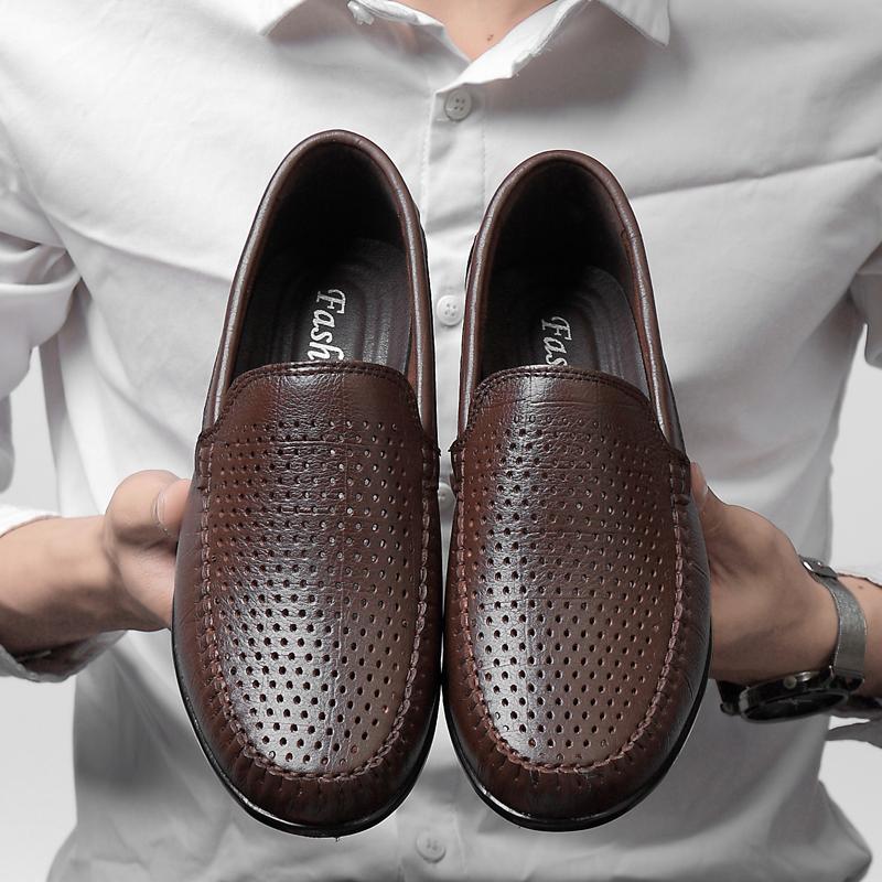 Fashion Summer Mens Loafers Breathable Lightweight Business Casual Shoes Fashion Genuine Leather Driving Shoes for Men Zapatos De Hombre
