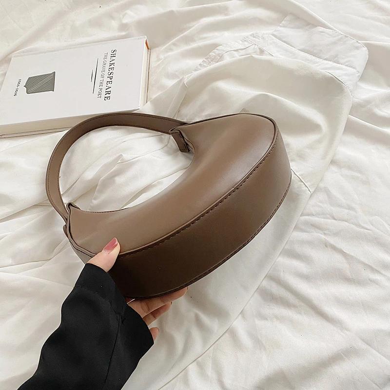 Quality PU Shoulder Bag for Women Solid Color Zipper Simple Bag