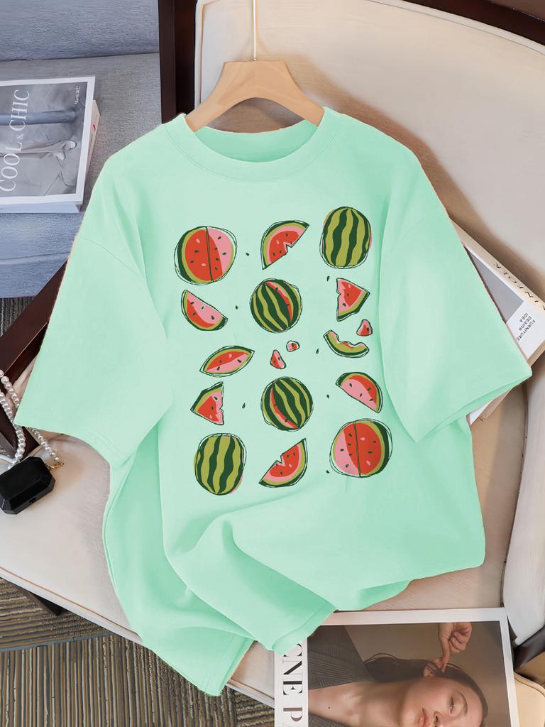 Delicious Watermelon Cut Open Print T-Shirt Women Cotton Street T Shirts O-Neck Oversize Clothes Casual Summer Short Sleeve