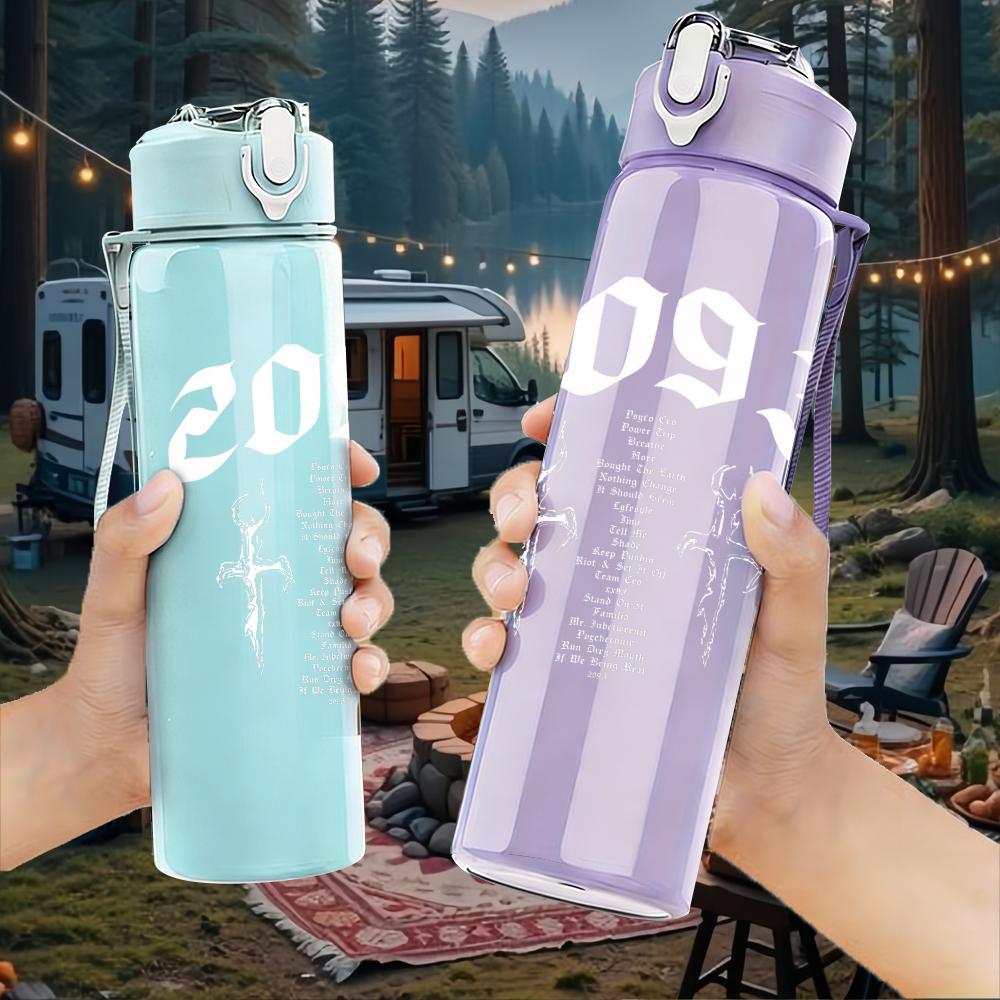 1PC Blank pale white empty faded print 750ml colorful plastic sports water bottle leakproof pop up lid with straw for outdoor work home use
