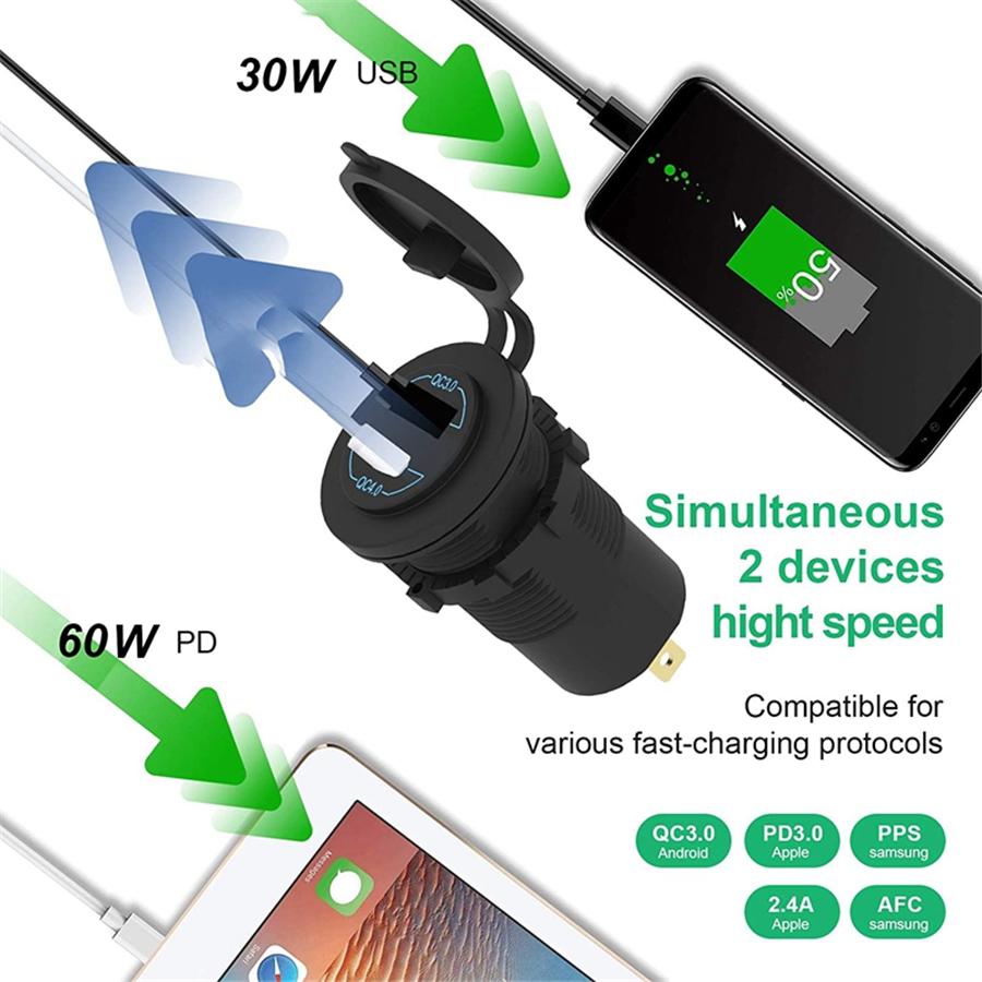 Quick Charge 4.0 PD QC 3.0 USB Car Charger 12V 24V 60W USB Outlet Fast Charger F