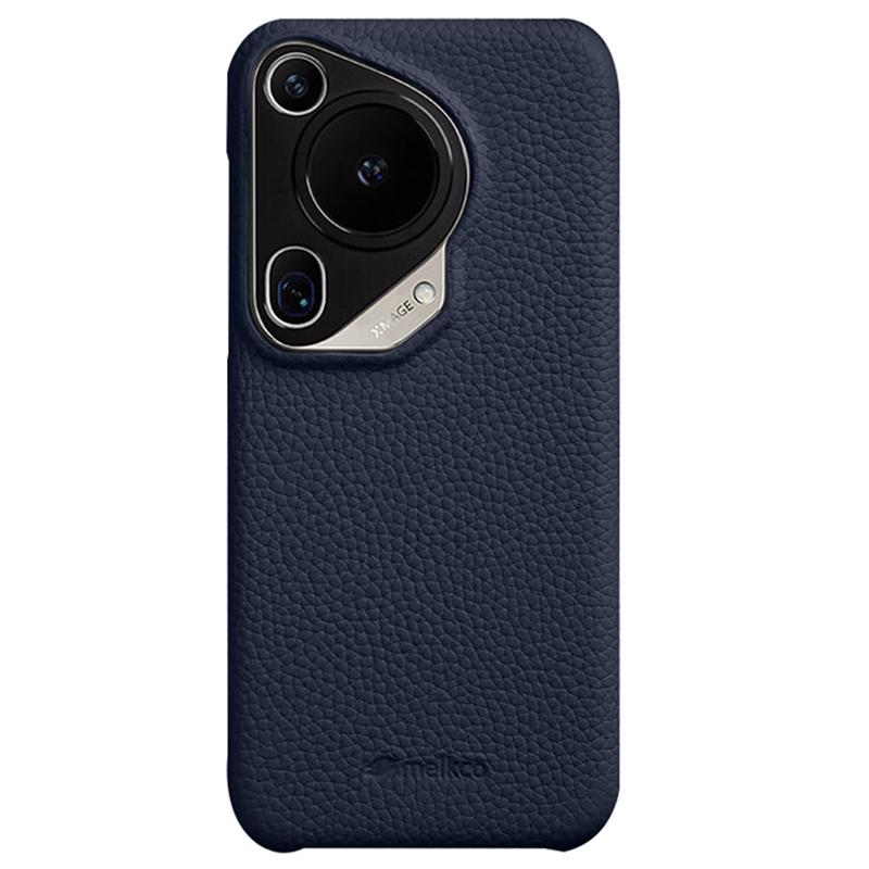 

MELKCO For Huawei Pura 70 Ultra Case Incomplete Edge Genuine Cow Leather Coated PC Phone Cover Dark Blue