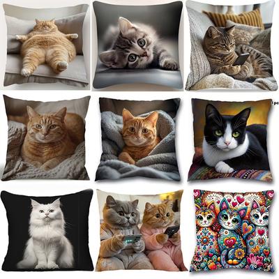 Cute Animal Sofa Pillowcase Vibrant Single-Sided Living Room Polyester, Bedroom Comfortable Backrest Cushion, Decorative Home Decor for Bedroom